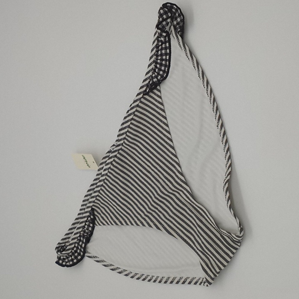 Aerie Striped Seersucker Ruffle Bikini Bottom Black